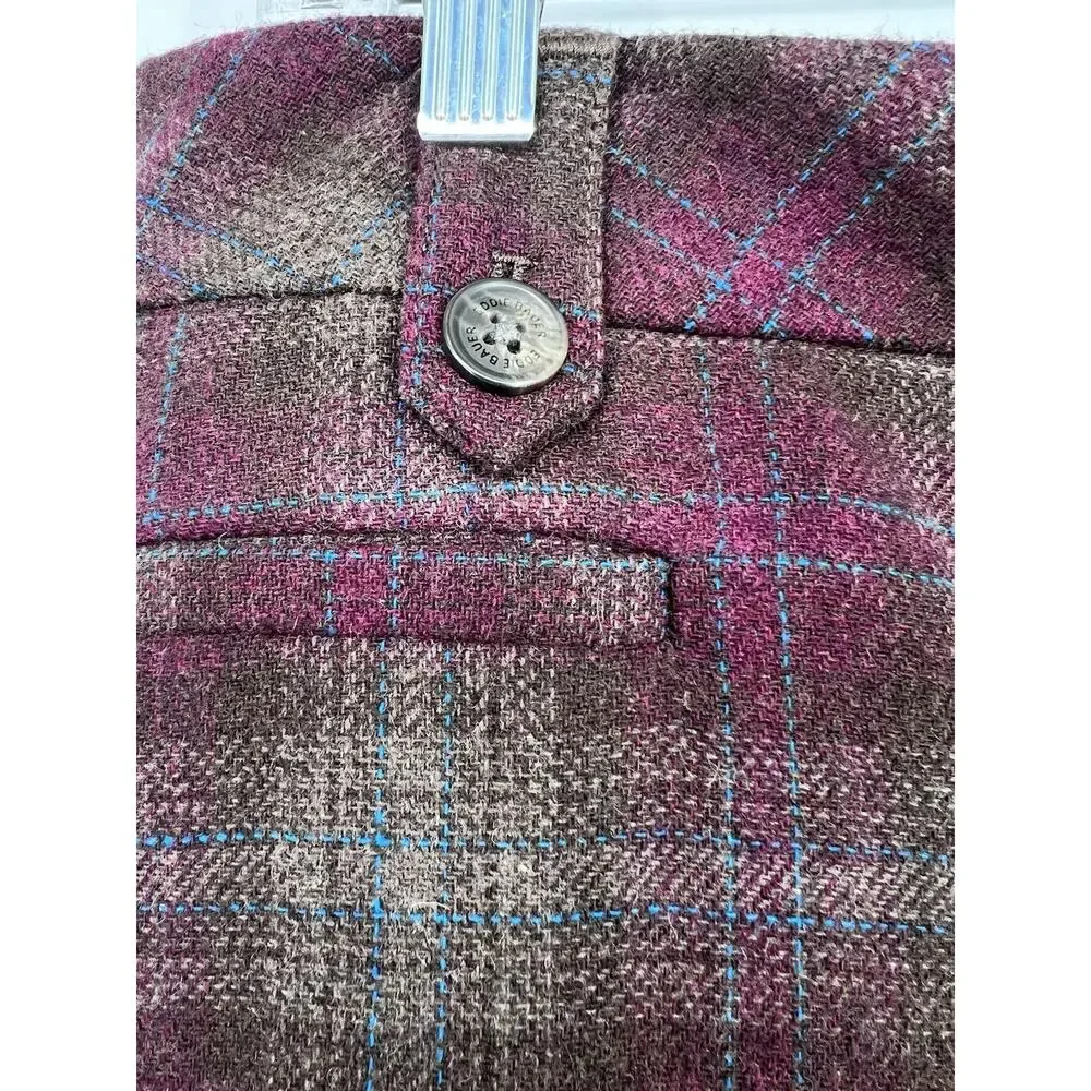 Eddie Bauer Women’s Burgundy Brown Plaid Wool Blend Pencil Skirt Academia 8 Tall